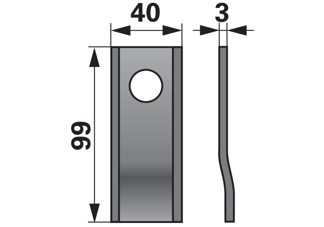 Kreiselmäherklinge gekröpft, L 99 x B 40 x S 3 mm, d 19 mm, 25 Stück MWS