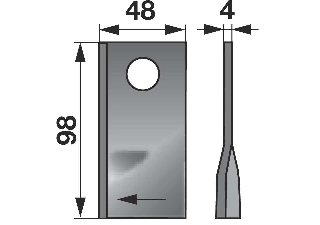 Kreiselmäherklinge rechts, L 98 x B 48 x S 4 mm, d 19 mm, 25 Stück Prillinger Premium Form 8 Prillinger Premium