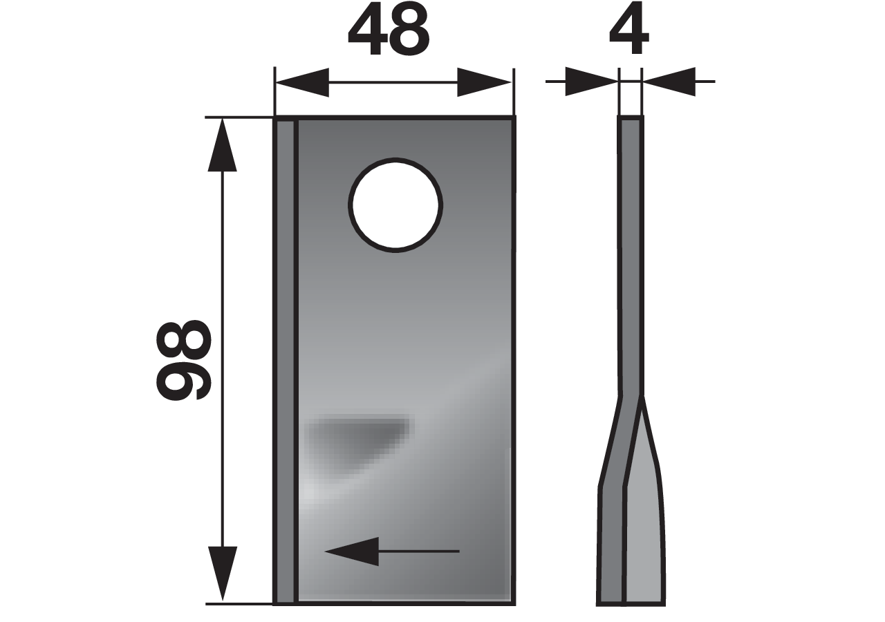 Kreiselmäherklinge rechts, L 98 x B 48 x S 4 mm, d 19 mm, 25 Stück Prillinger Premium Form 8 Prillinger Premium