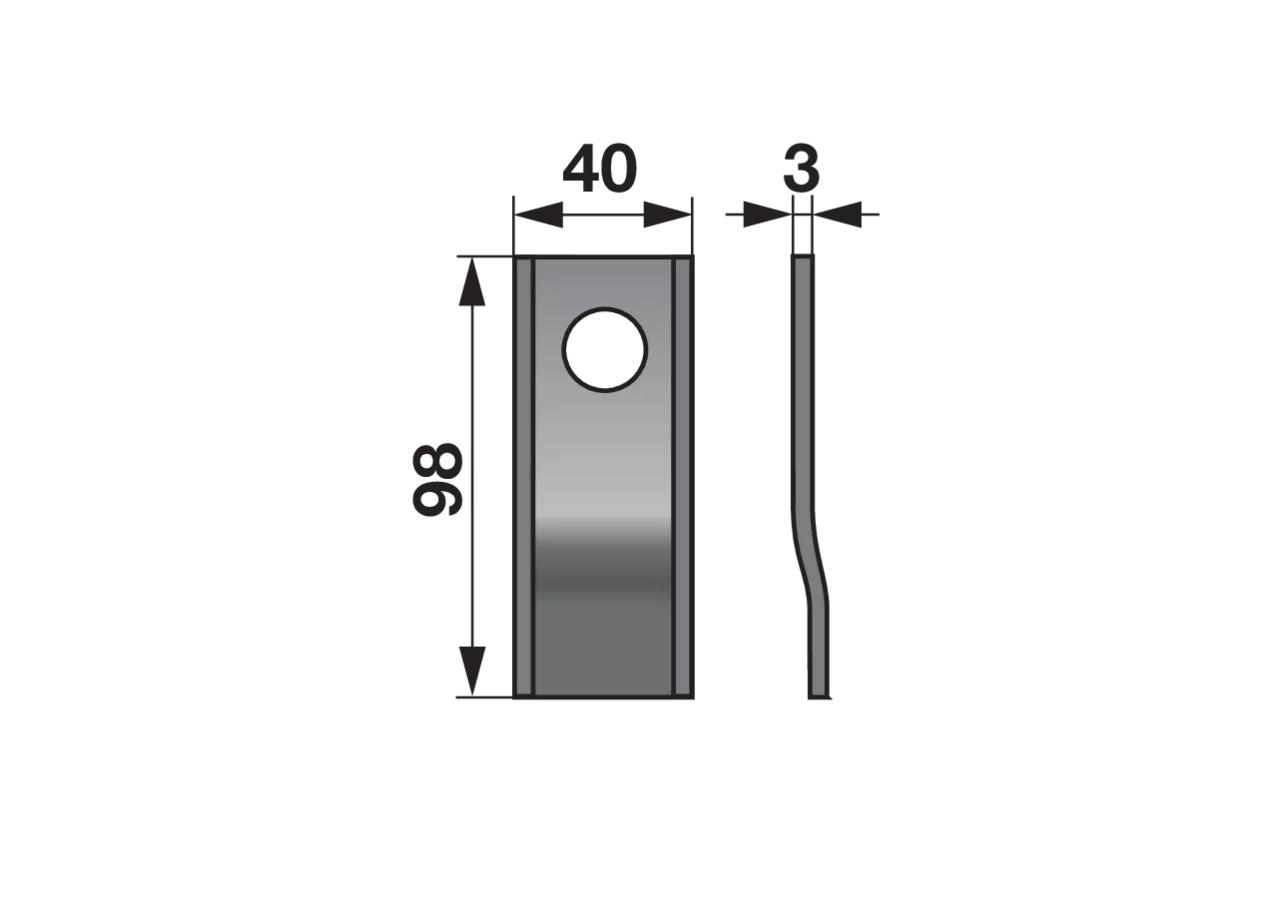 Kreiselmäherklinge gekröpft, L 98 x B 40 x S 3 mm, d 19 mm, 25 Stück radura
