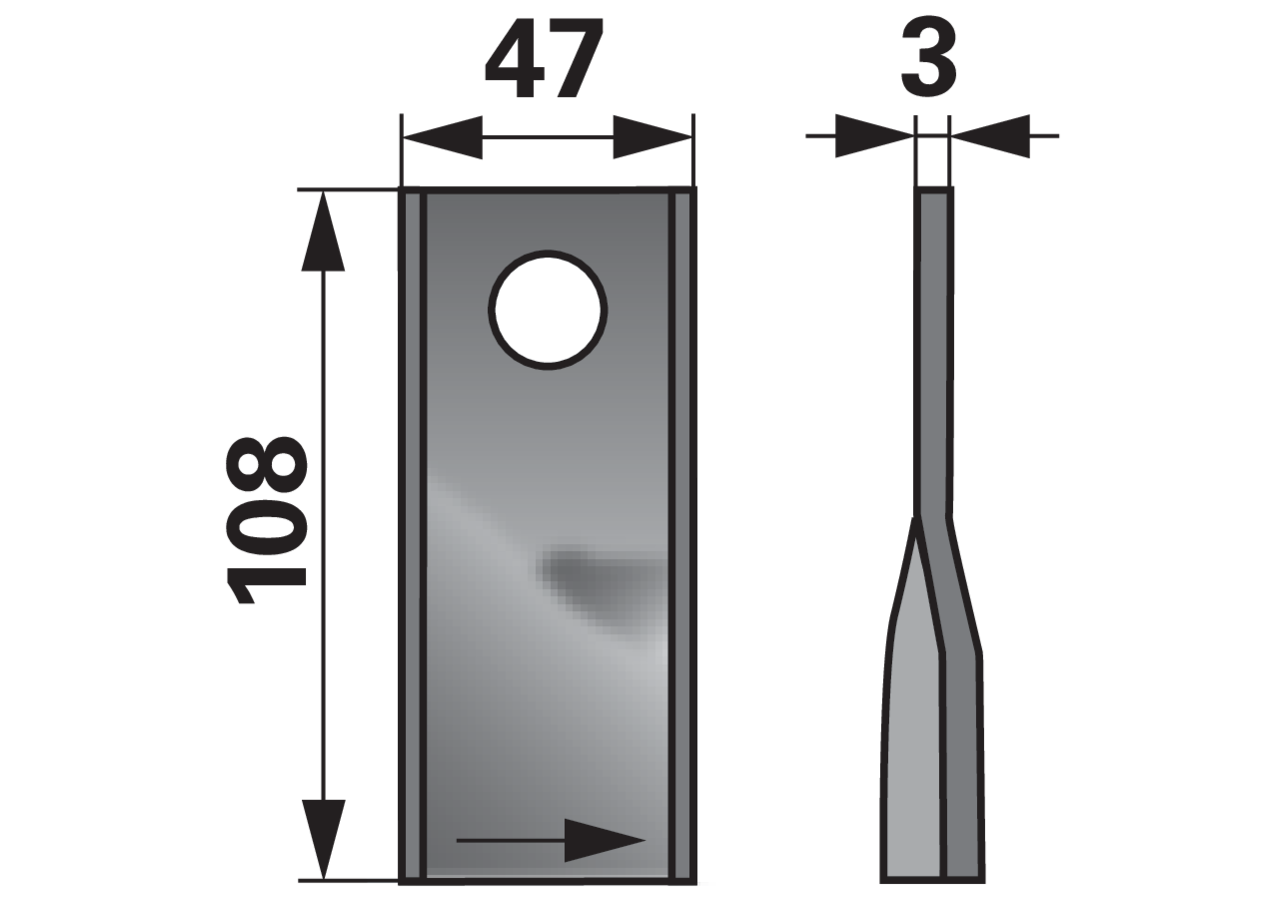 Kreiselmäherklinge rechts, L 108 x B 47 x S 3 mm, d 21 mm, 25 Stück GartenShop24