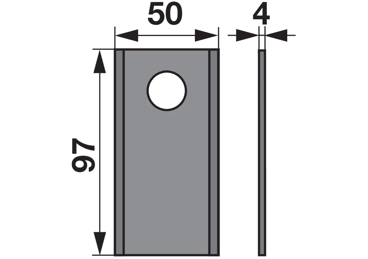 Kreiselmäherklinge gerade, L 97 x B 50 x S 4 mm, d 19 mm, 25 Stück radura