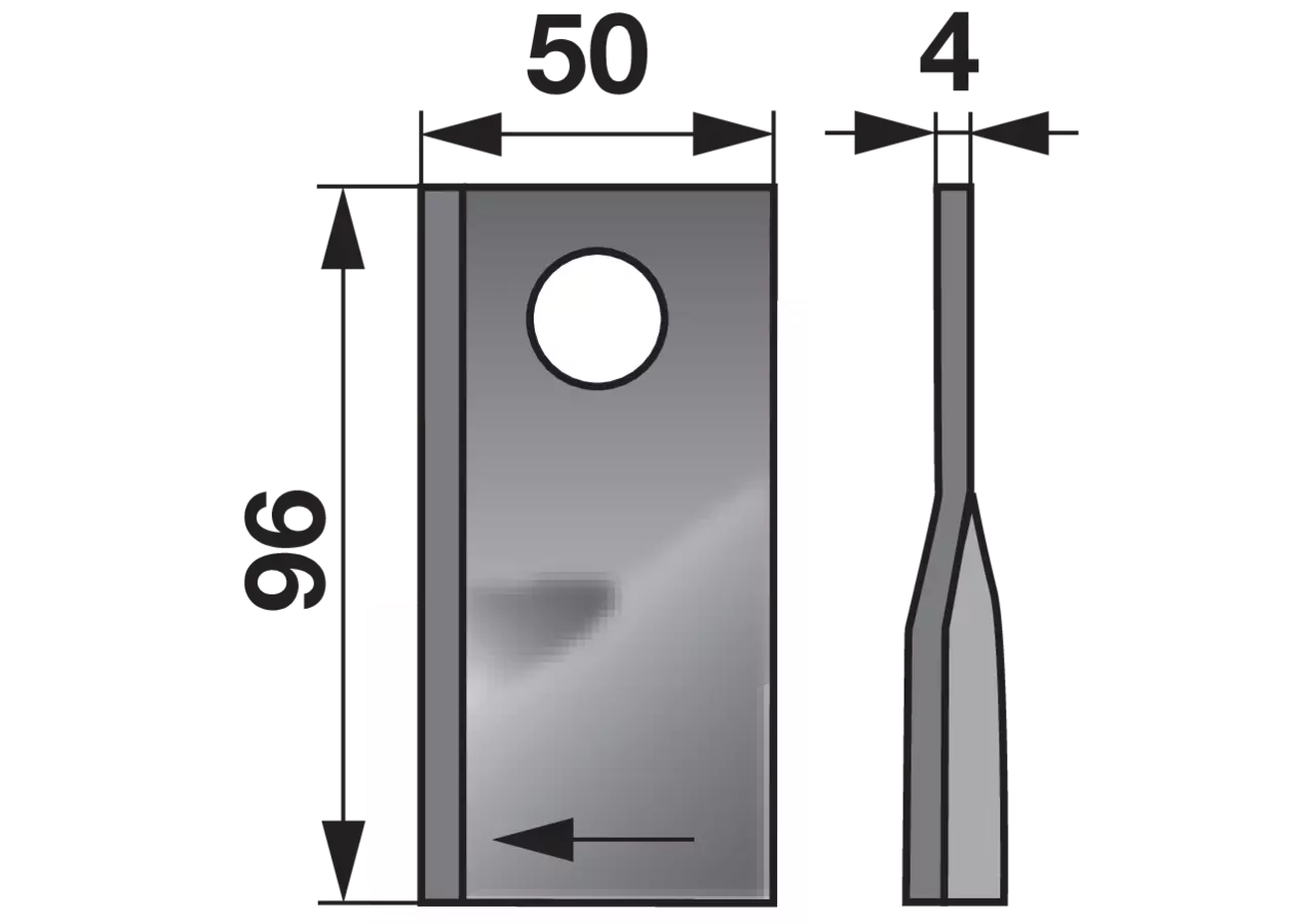 Kreiselmäherklinge rechts, L 96 x B 50 x S 4 mm, d 19 mm, 25 Stück Prillinger Premium Prillinger Premium