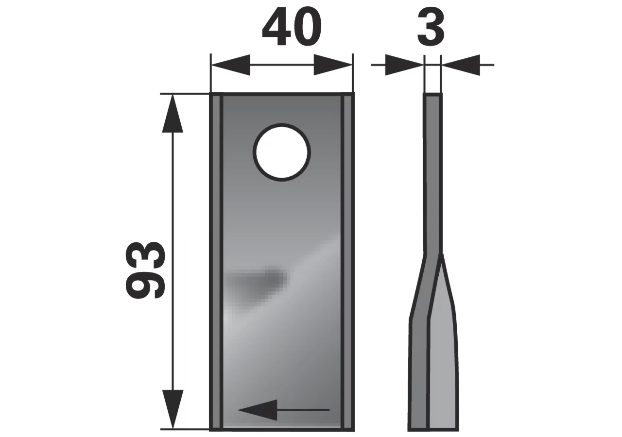 Kreiselmäherklinge rechts, L 93 x B 40 x S 3 mm, d 16,2 mm, 25 Stück Prillinger Premium Prillinger Premium