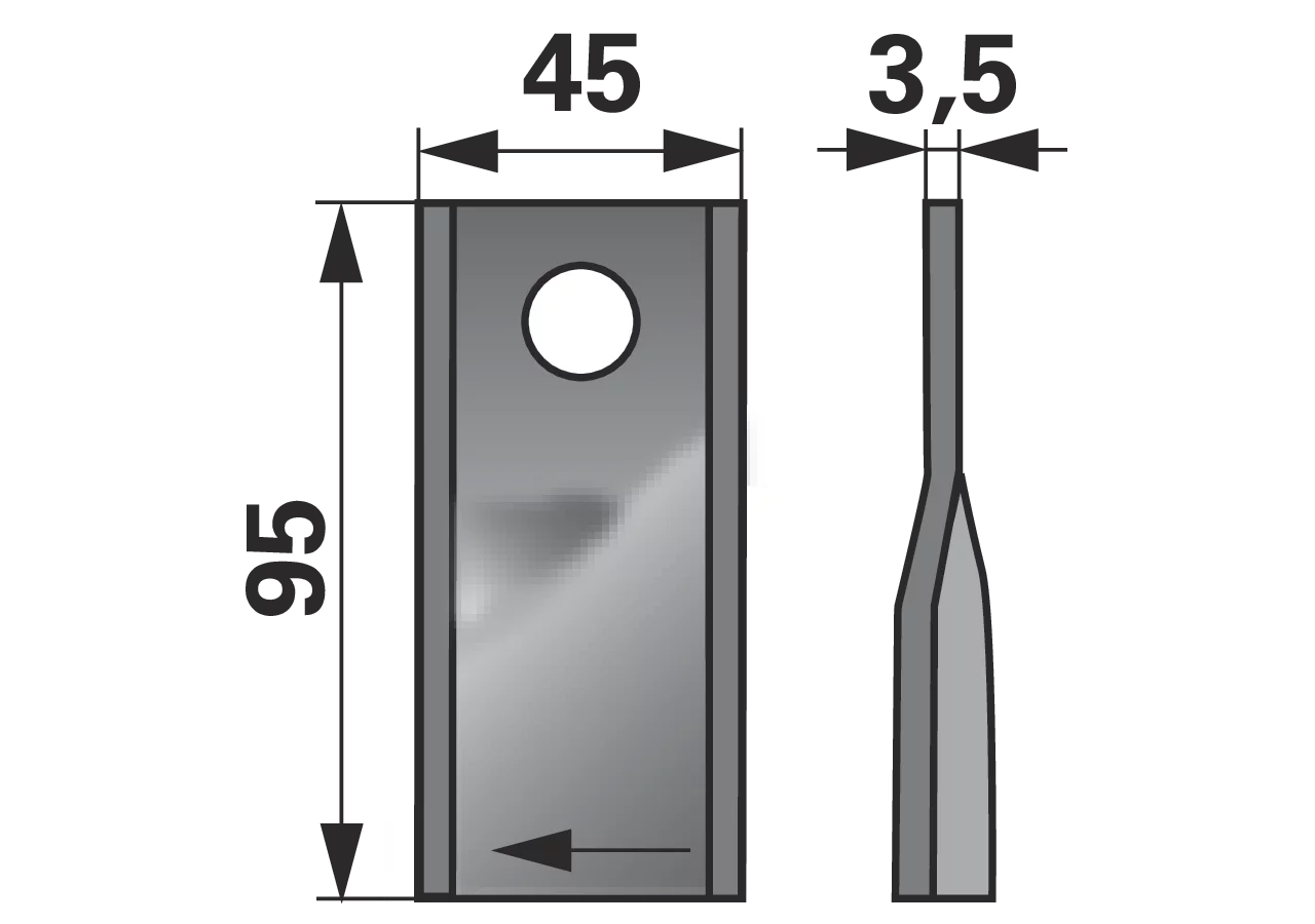 Kreiselmäherklinge rechts, L 95 x B 45 x S 3,5 mm, d 16,2 mm, 25 Stück Prillinger Premium Prillinger Premium