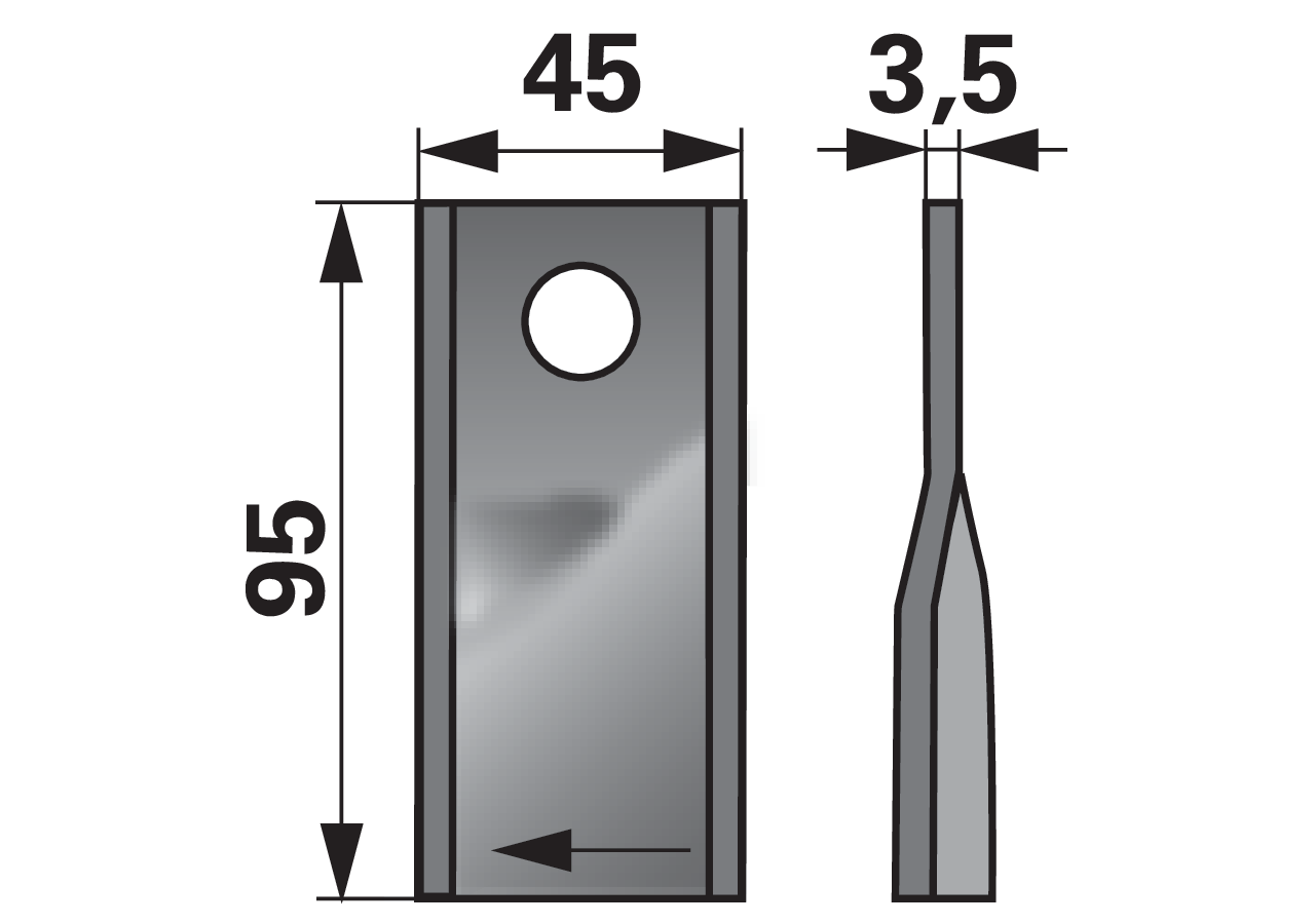 Kreiselmäherklinge rechts, L 95 x B 45 x S 3,5 mm, d 16,2 mm, 25 Stück Prillinger Premium Prillinger Premium