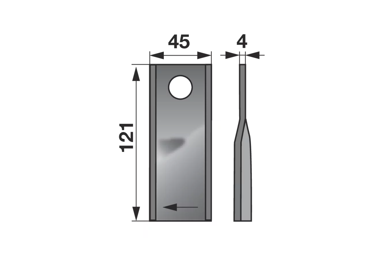 Kreiselmäherklinge rechts, L 121 x B 45 x S 4 mm, d 18,2 mm, 25 Stück Prillinger Premium Prillinger Premium