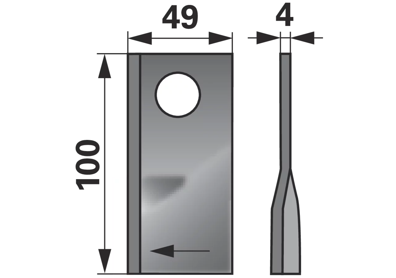 Kreiselmäherklinge rechts, L 100 x B 49 x S 4 mm, d 21 mm, 25 Stück Pöttinger 434.97.499.9 Pöttinger