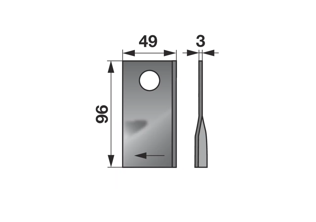 Kreiselmäherklinge rechts, L 96 x B 49 x S 3 mm, d 19 mm, 25 Stück GartenShop24