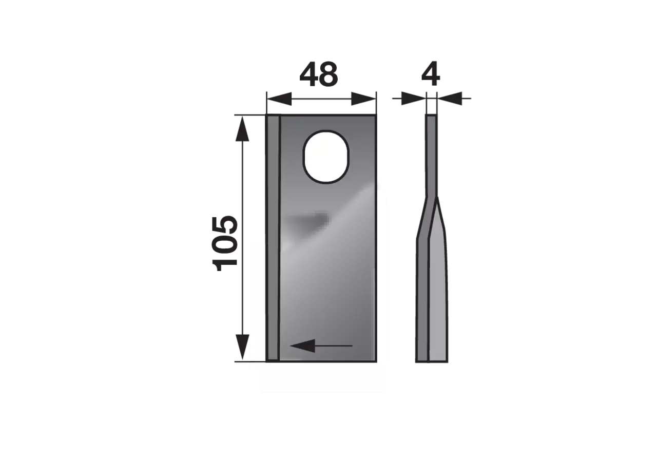 Kreiselmäherklinge rechts, L 105 x B 48 x S 4 mm, LL 20,5 x 23 mm, 25 Stück Deutz-Fahr KT56783000 Deutz-Fahr