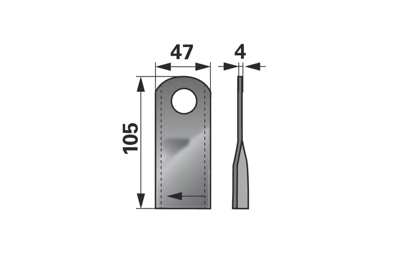 Kreiselmäherklinge rechts, L 105 x B 47 x S 4 mm, d 20,5 mm, 25 Stück Kuhn K6802980 Kuhn