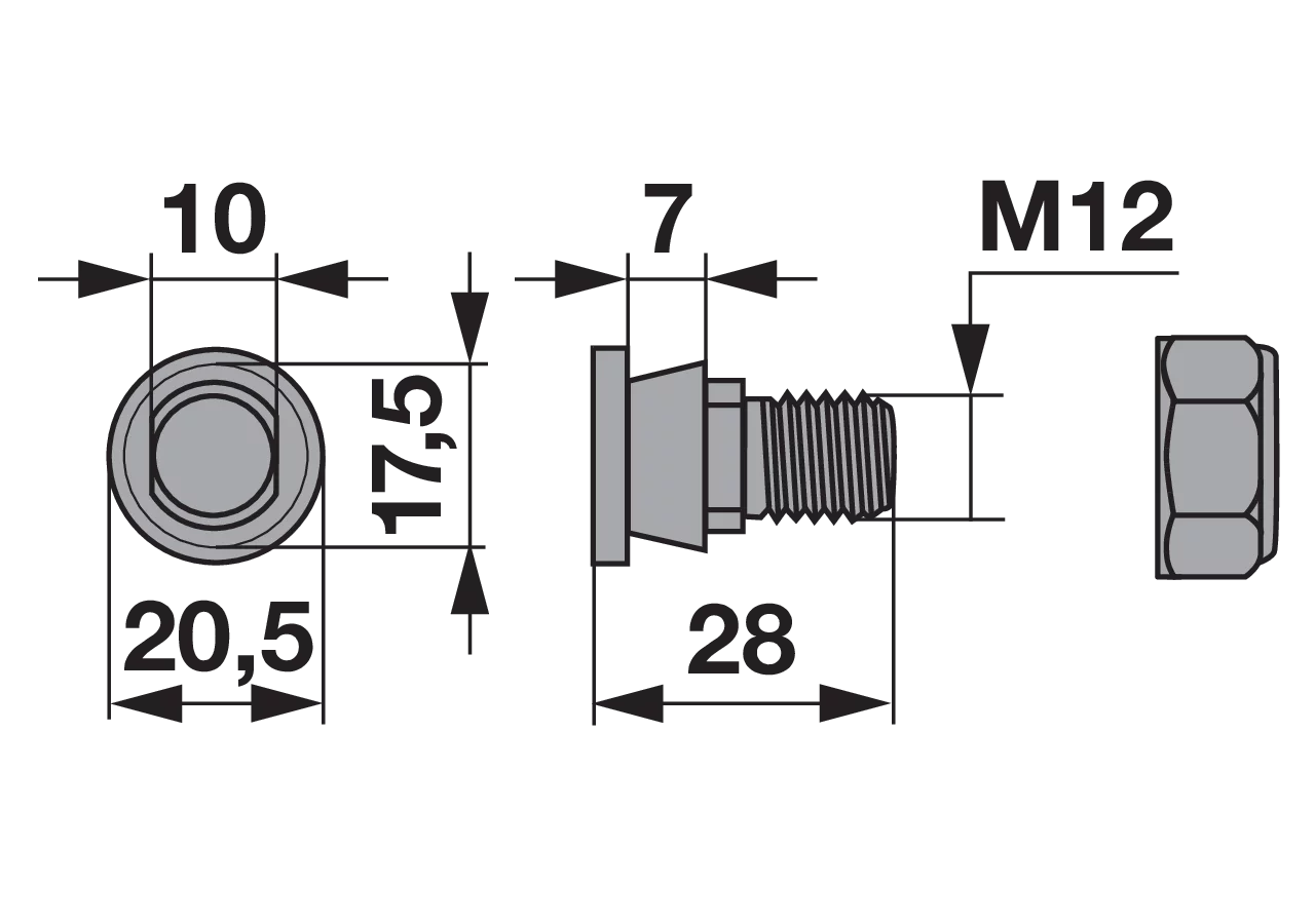 Messerhalterschraube M12 x 28 mm, mit Mutter – passend für Pöttinger 119.013 GartenShop24