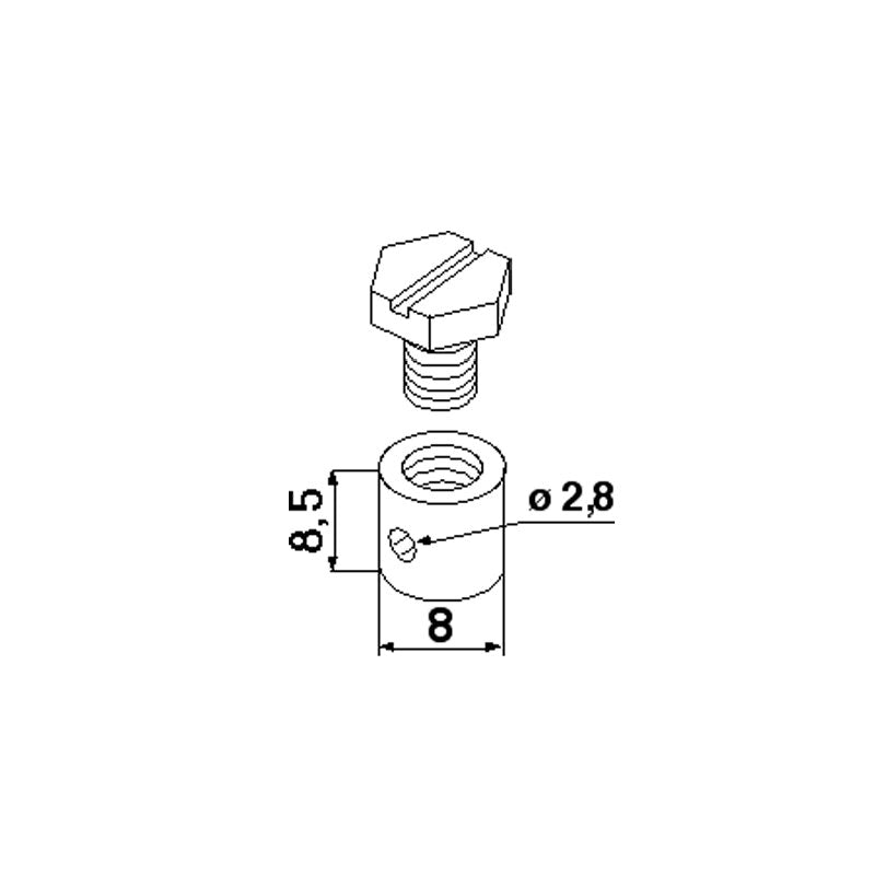 Schraubnippel ID 2,8 mm AD 8 mm L 8,5 mm – Detailansicht Sechskantschraube