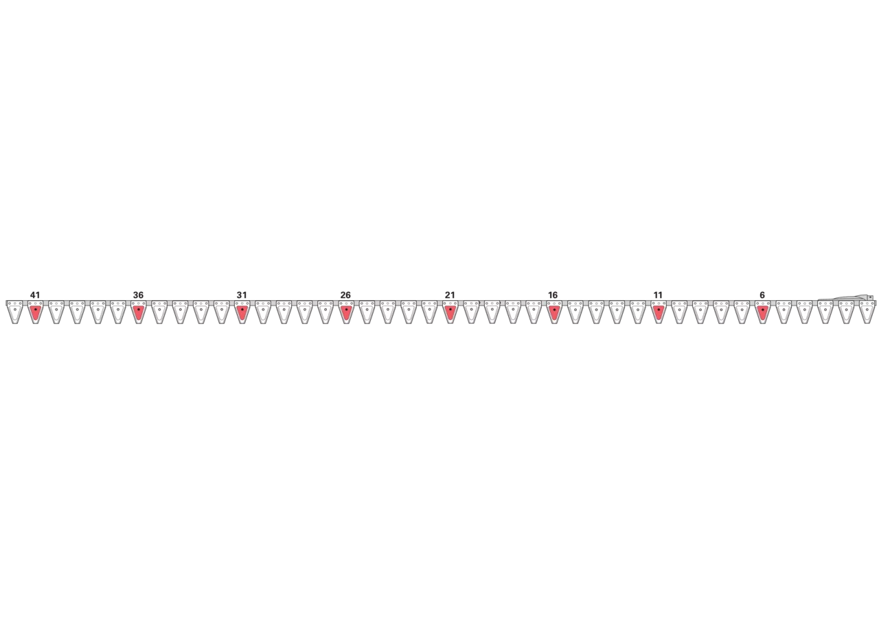 Untermesser L 343 cm, mit Messerkopf, rechts, 42 Klingen, T84, glatt ESM 2657670 ESM