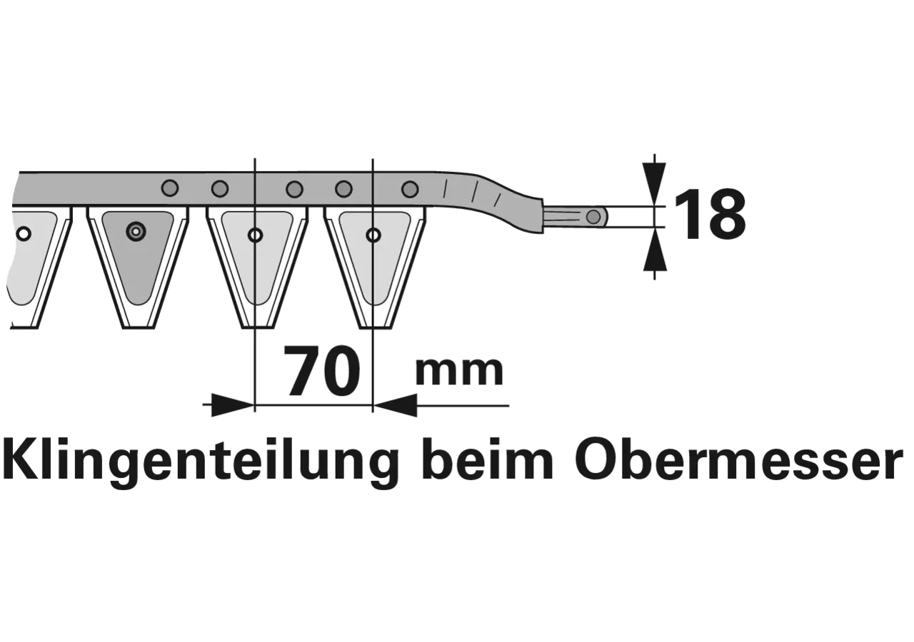 Obermesser L 301 cm, mit Messerkopf, rechts, 43 Klingen, T70, glatt ESM 2627908 ESM