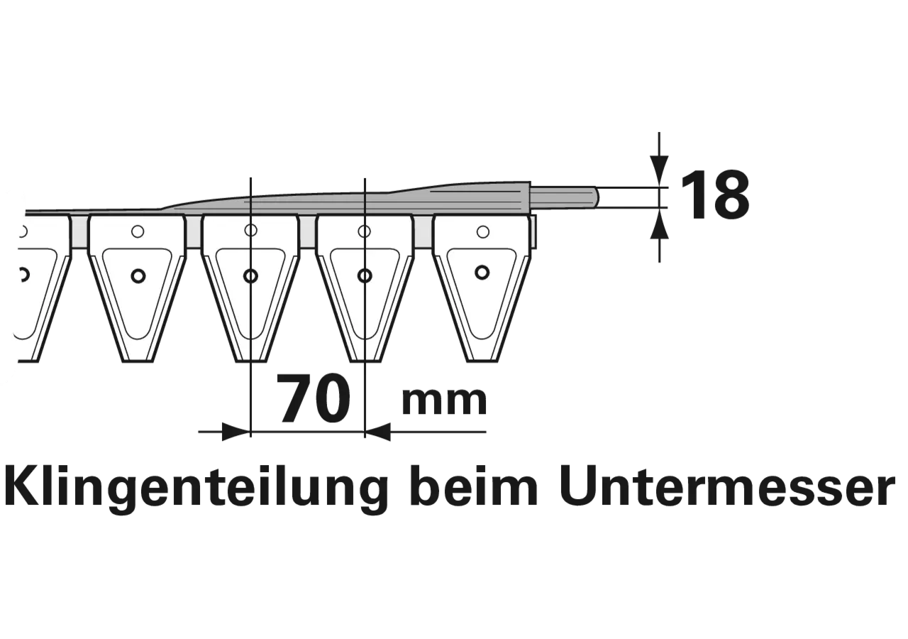 Untermesser L 301 cm, mit Messerkopf rechts, 44 Klingen, T70, gezahnt ESM bidux 2657876 ESM