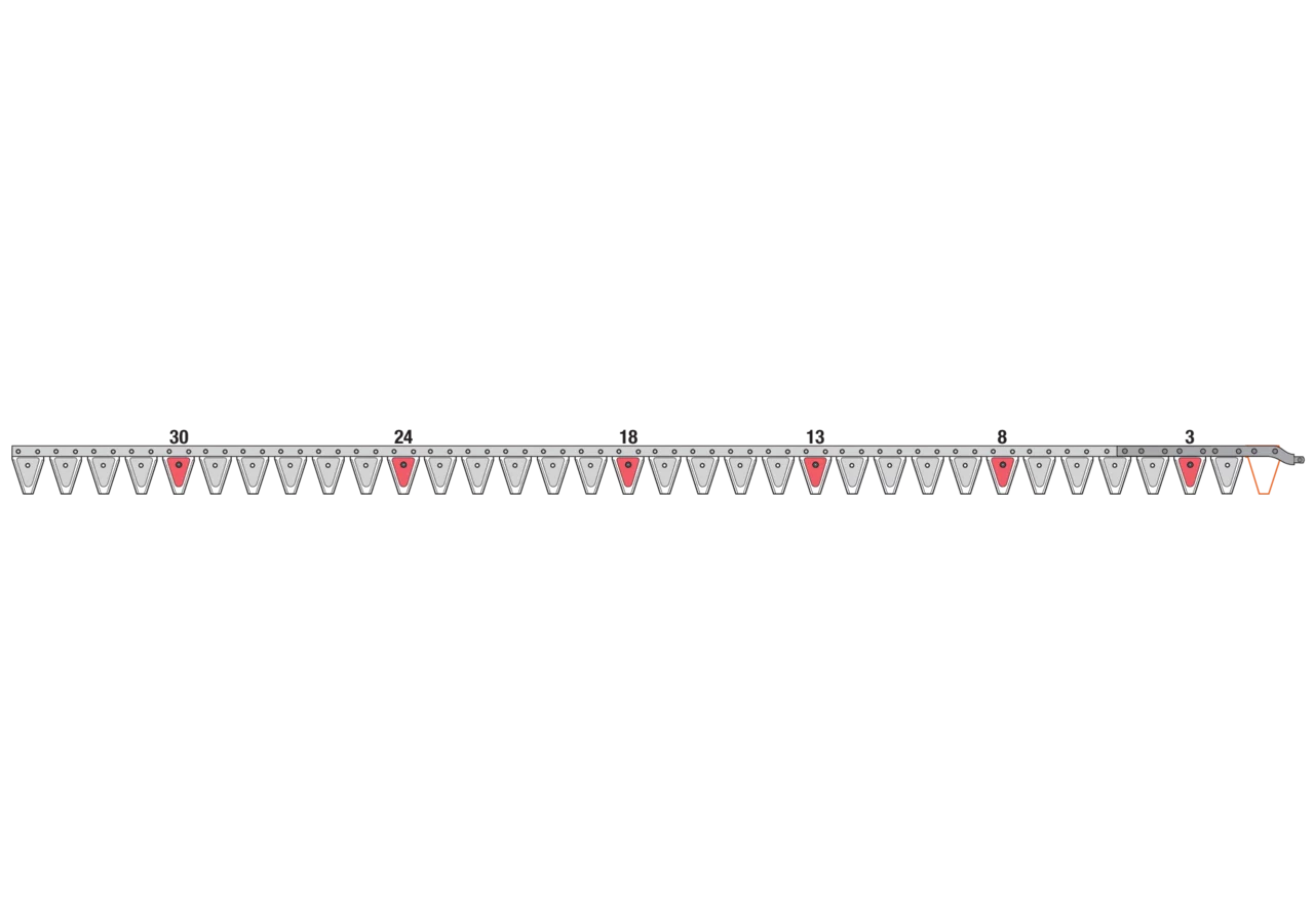 Obermesser L 238 cm, mit Messerkopf rechts, 34 Klingen, T70, glatt ESM 262.8190 ESM