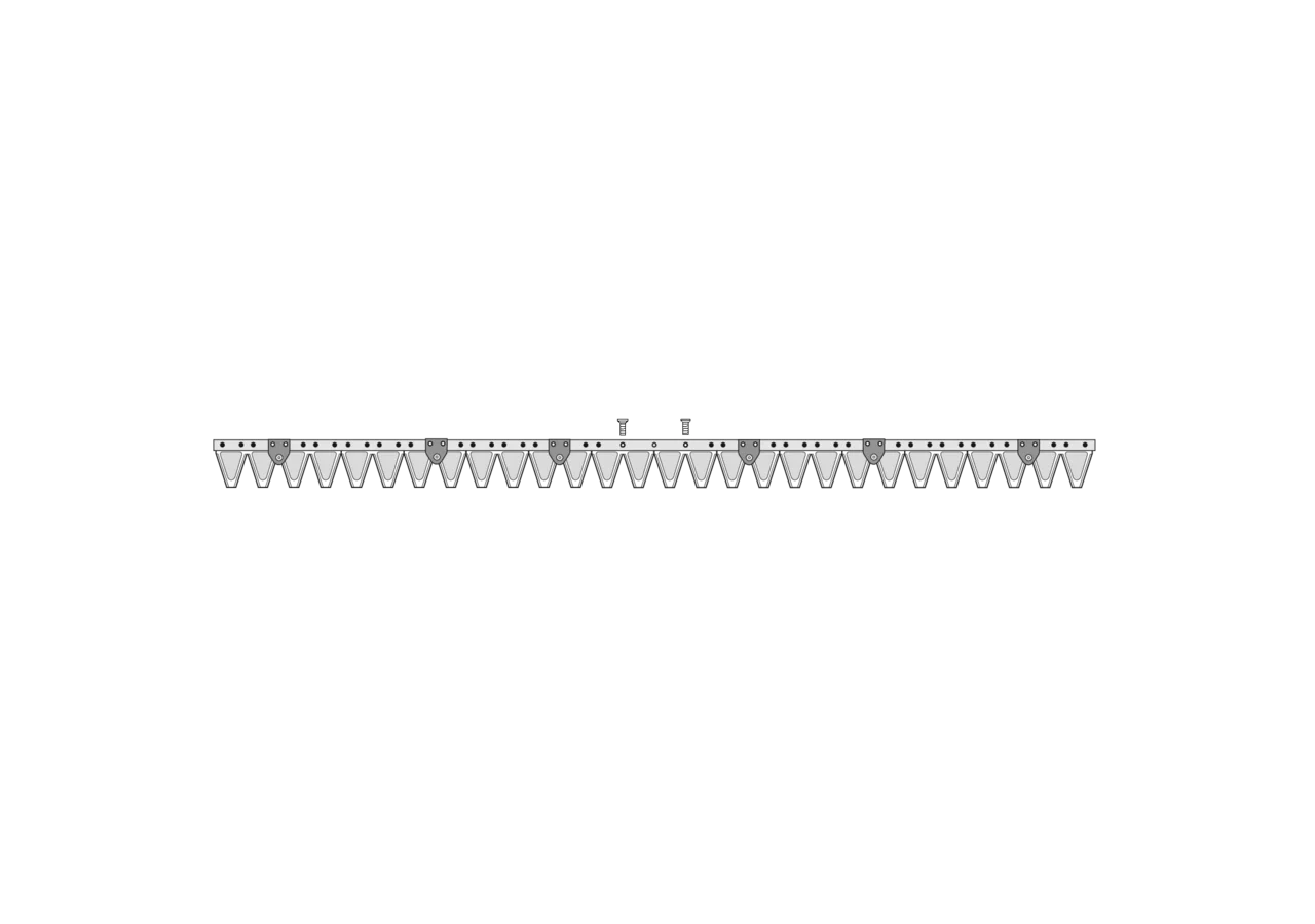 Obermesser L 142 cm, 28 Klingen, T51, glatt, KKB/KFD alt, 6 Drücker Köppl 221C0900 Köppl