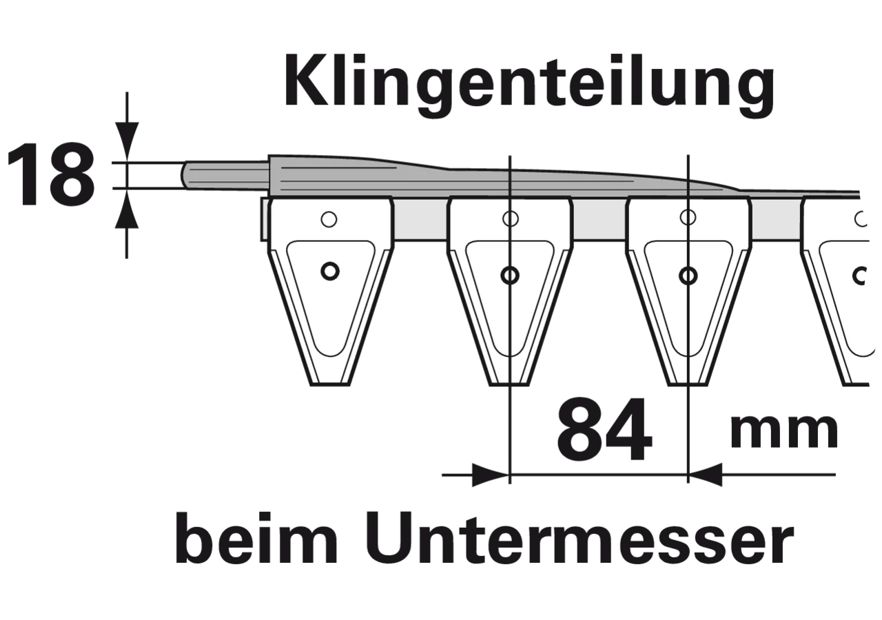 Untermesser L 150 cm, mit Messerkopf, links, 19 Klingen, T84, glatt ESM 2656540 ESM
