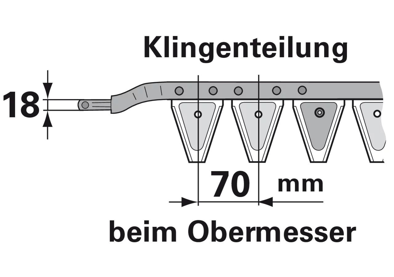 Obermesser L 190 cm, mit Messerkopf, links, 27 Klingen, T70, glatt ESM 2626530 ESM