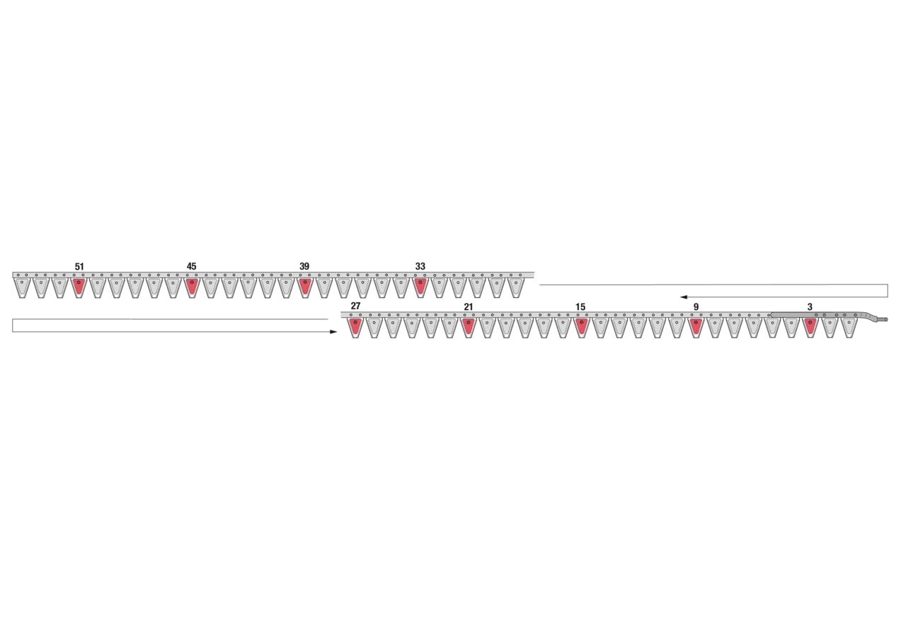 Obermesser L 375 cm, mit Messerkopf, rechts, 54 Klingen, T70, glatt ESM 2627850 ESM