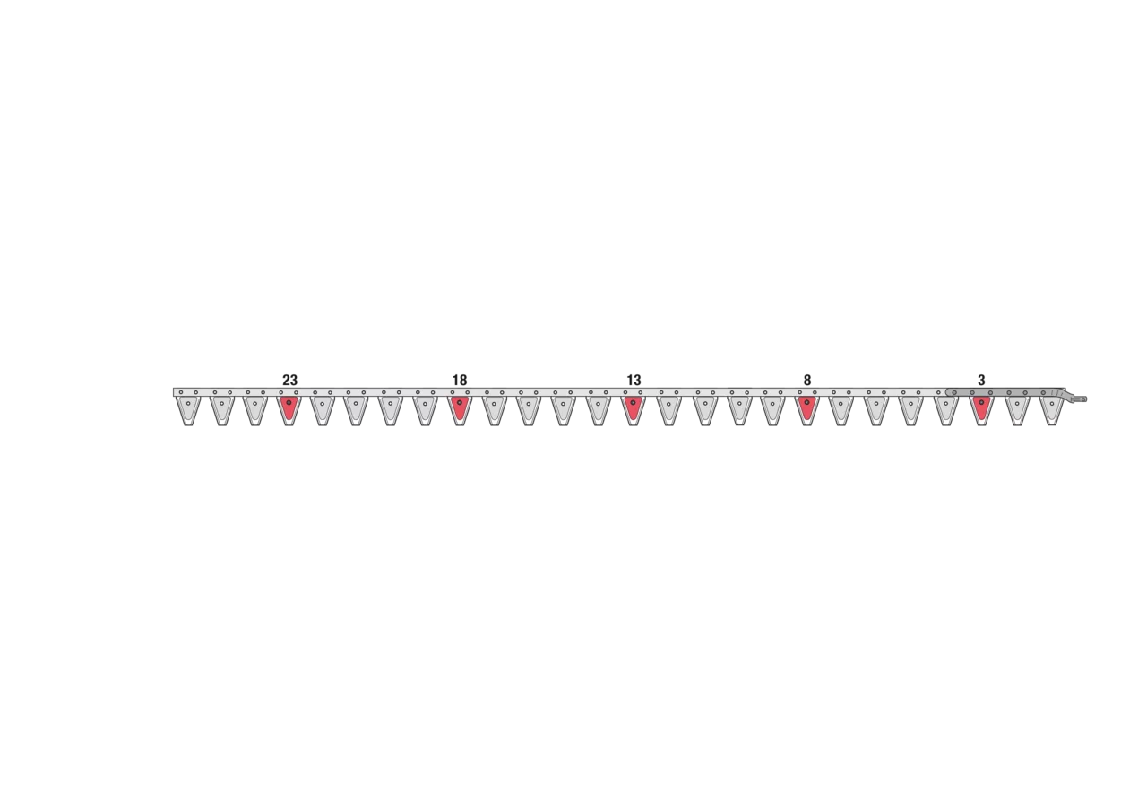 Obermesser L 217 cm, mit Messerkopf, rechts, 26 Klingen, T84, glatt ESM 2627360 ESM