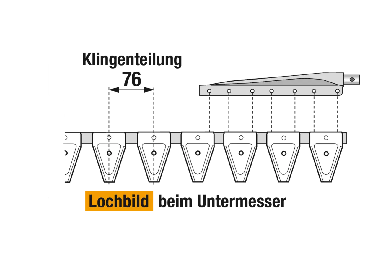 Untermesser L 190 cm, mit Messerkopf, rechts, 26 Klingen, T76, glatt ESM 2655570 ESM
