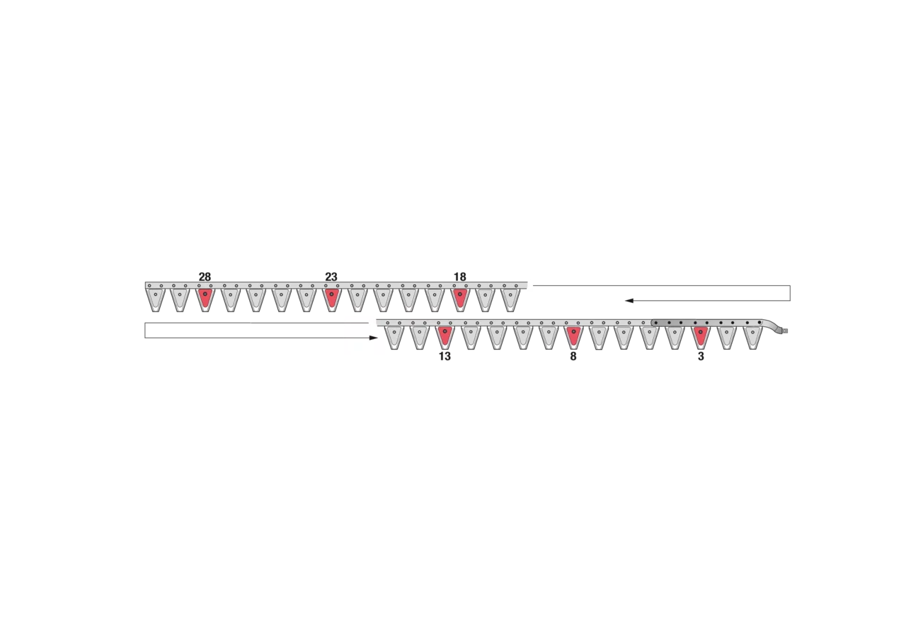 Obermesser L 225 cm, mit Messerkopf, rechts, 30 Klingen, T76, glatt ESM 2625420 ESM