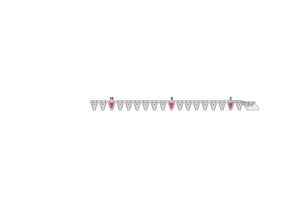 Obermesser L 140 cm, mit Messerkopf, rechts, 18 Klingen, T76, glatt ESM 2625910 ESM