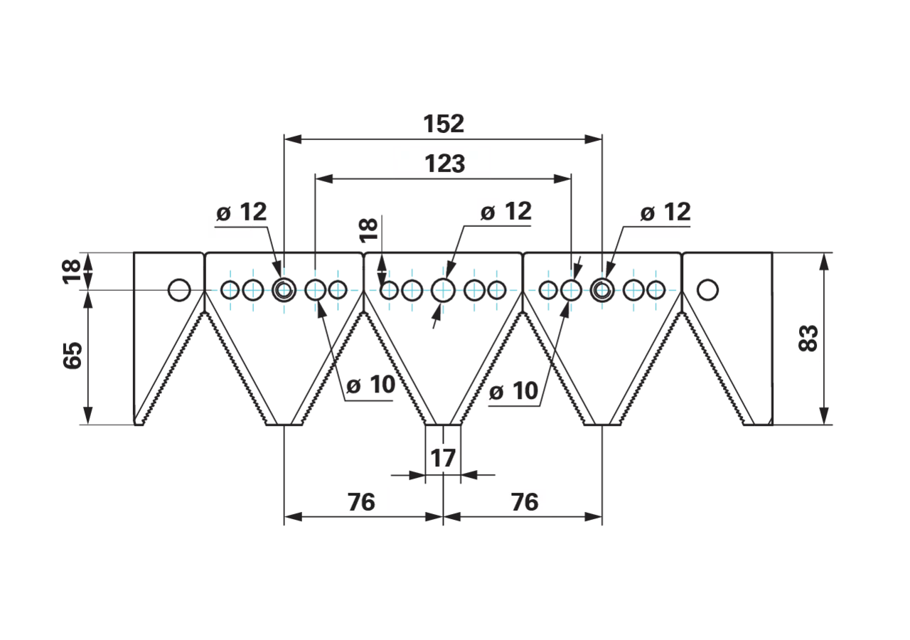 Mähmesser L 163 cm, 21 Klingen, T76, gezahnt, Type KNA-SB/KMA-SB Köppl 205D122002 Köppl