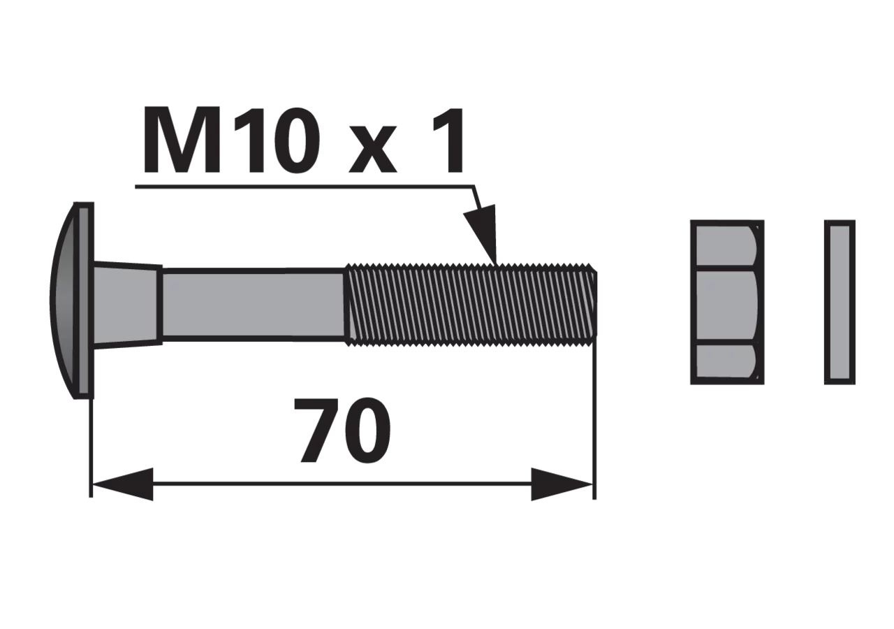 Flachrundschraube M10 x 1 x 70 mm, mit Mutter und Federscheibe ESM 2400100 ESM