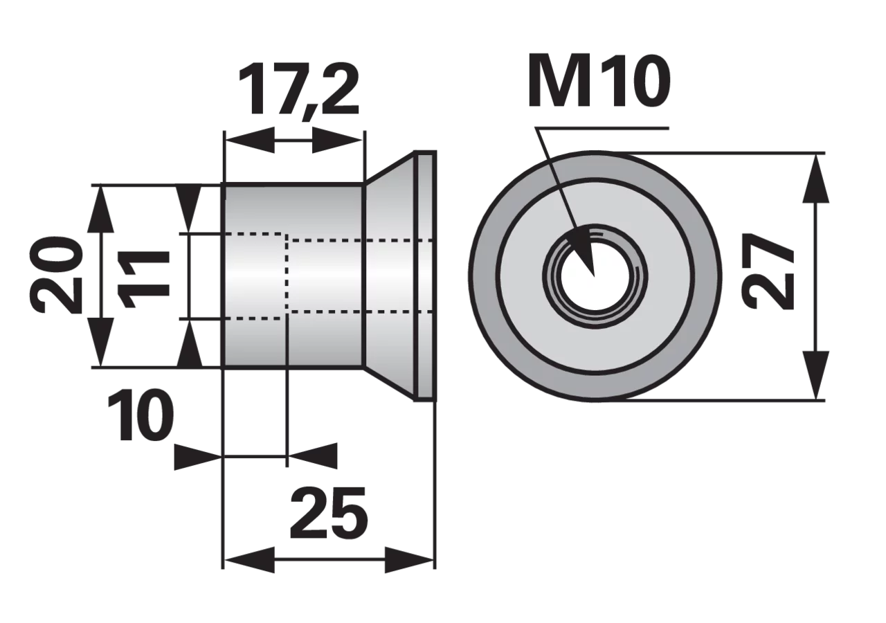 Spezialmutter M10 zu Innenschuh ESM 3242170 ESM