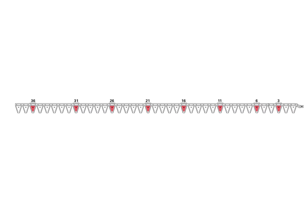 Obermesser L 319 cm, mit Messerkopf, rechts, 38 Klingen, T84, glatt ESM biduxX 2260363 ESM