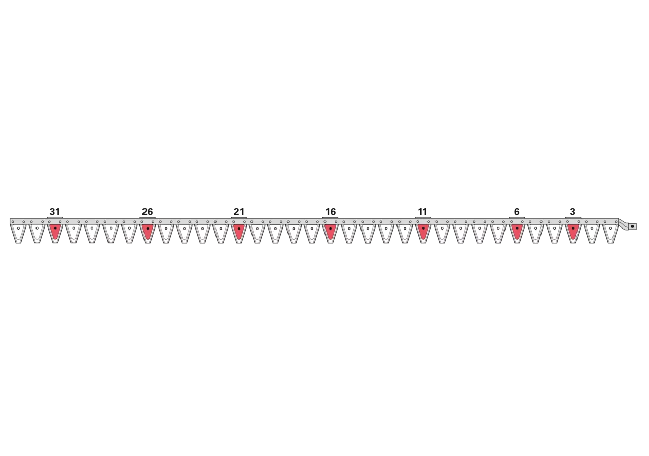 Obermesser L 277 cm, mit Messerkopf, rechts, 33 Klingen, T84, glatt ESM biduxX 2263153 ESM