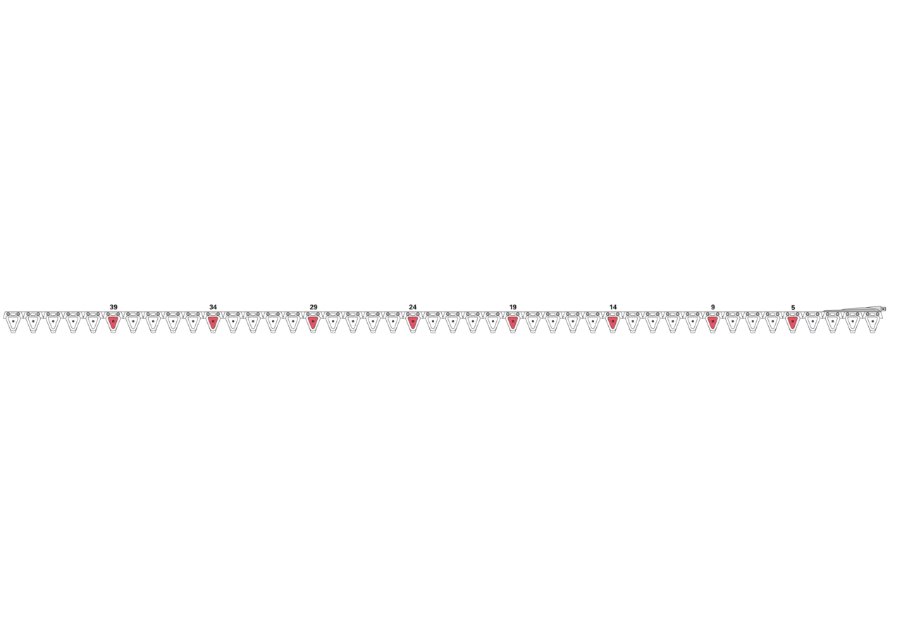 Untermesser L 361 cm, mit Messerkopf, rechts, 44 Klingen, T84, glatt ESM biduxX 2270370 ESM