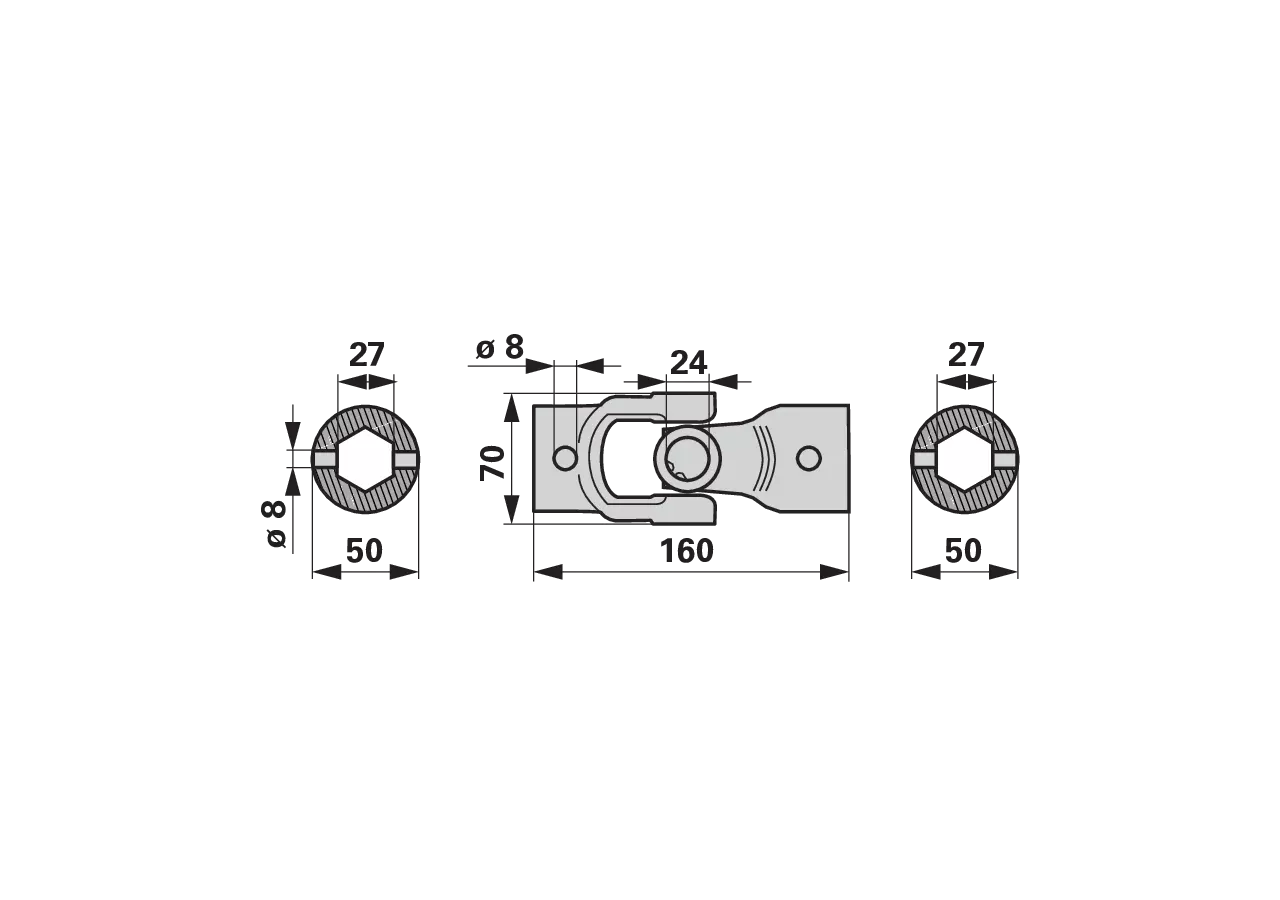 Kreuzgelenk L 160 mm – passend für Fella 150952 Weasler