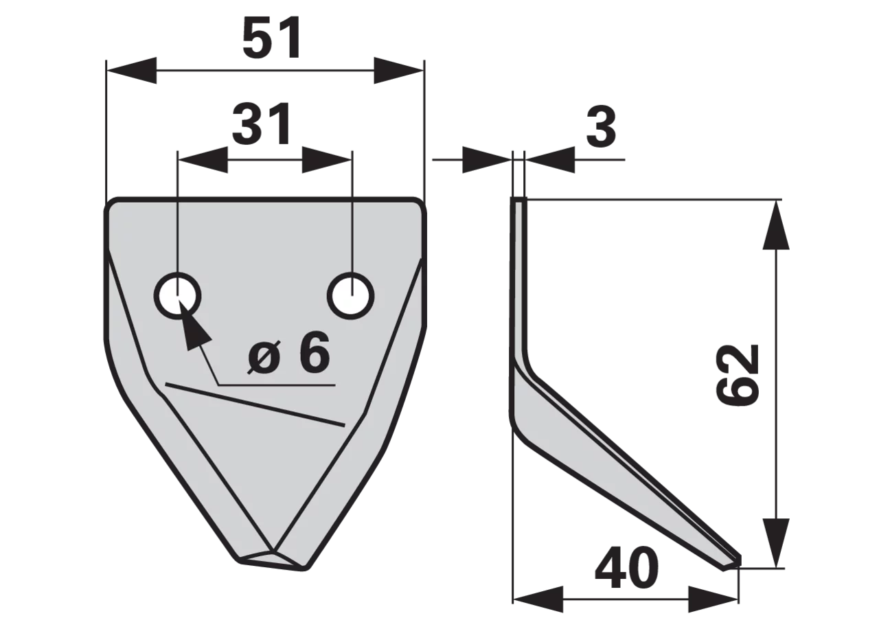 Fräsmesser L 62 x B 51 x S 3 mm, glatt, abgewinkelt, links – passend für Luclar GartenShop24