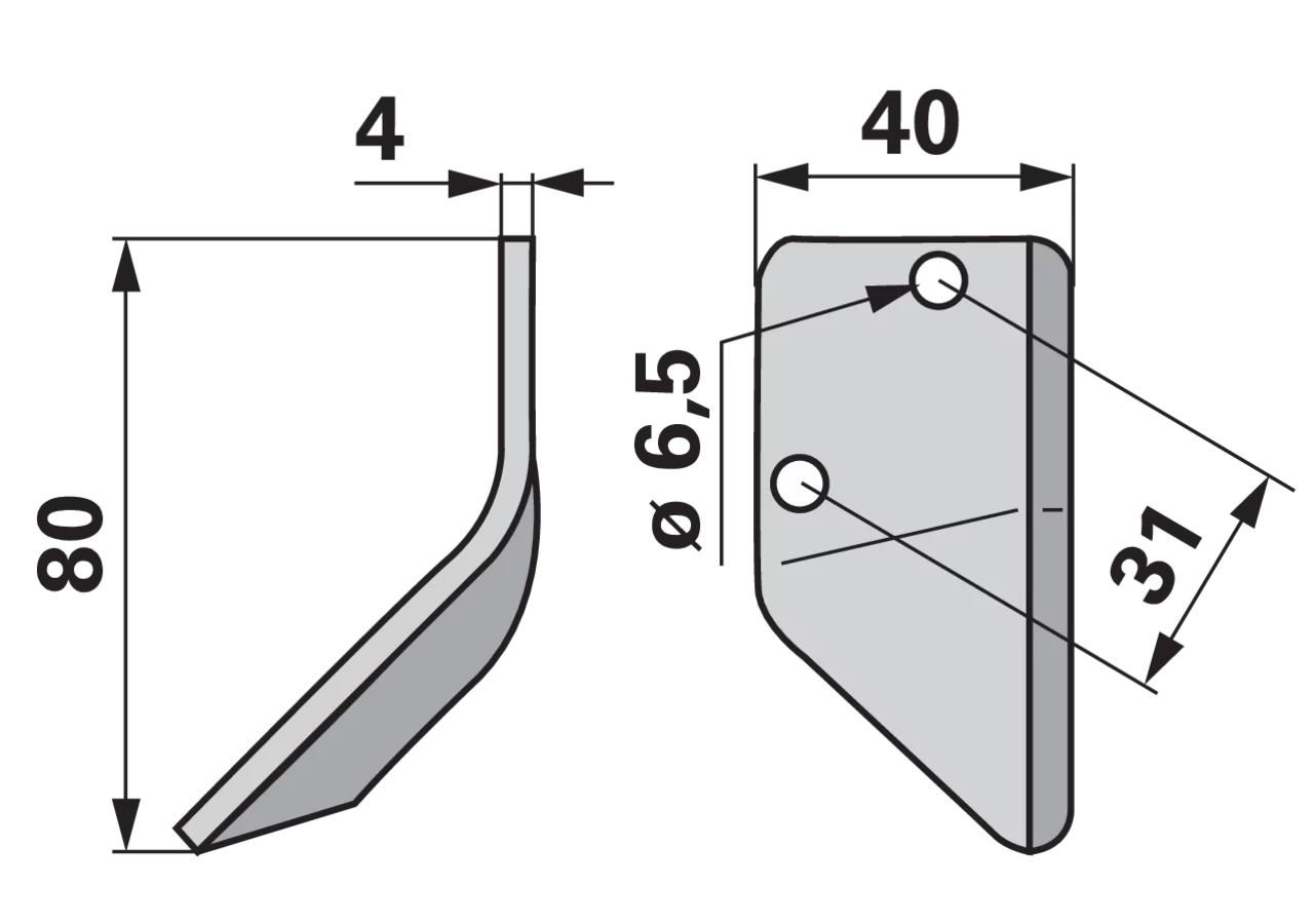 Mischwagenmesser L 80 x B 40 x S 4 mm, rechts – passend für Frasto 16800012, 16800018 GartenShop24