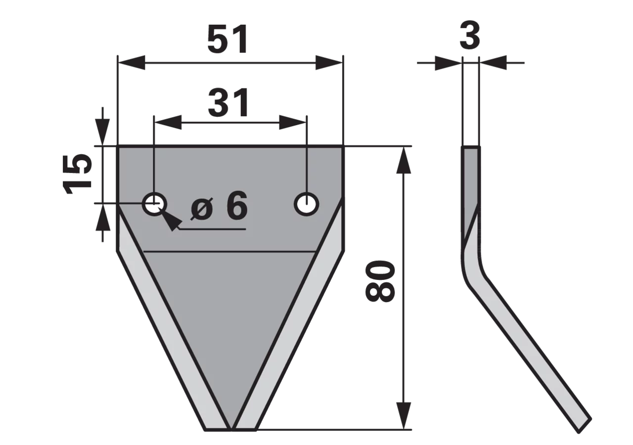 Fräsmesser L 80 x B 51 x S 3 mm, glatt, abgewinkelt passend zu Luclar GartenShop24