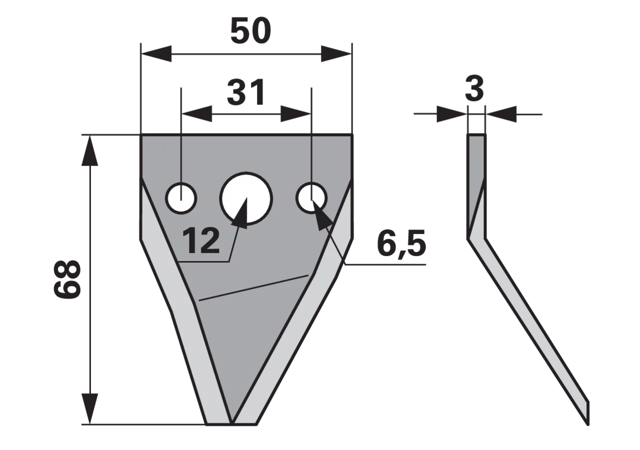 Fräsmesser L 68 x B 50 x S 3 mm, glatt, abgewinkelt, links – passend für Strautmann 60644506 GartenShop24