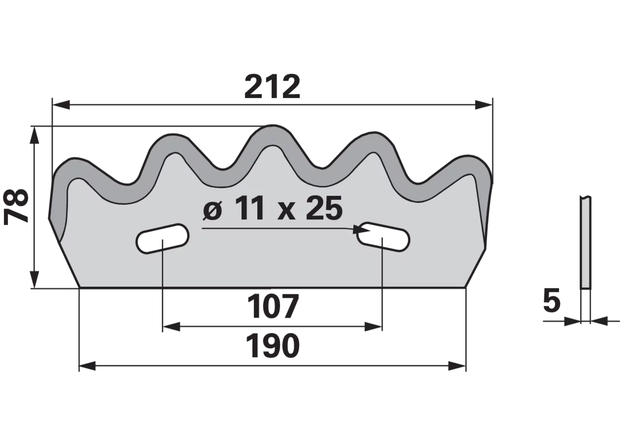 Mischwagenmesser L 212 x B 78 x S 5 mm, rechts, unten aufgebogen – passend für Strautmann 60503503 MWS