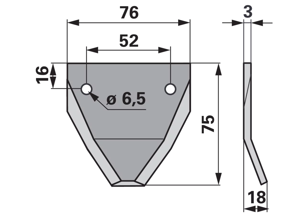 Fräsmesser L 75 x B 76 x S 3 mm, glatt, abgewinkelt passend zu Seko GartenShop24