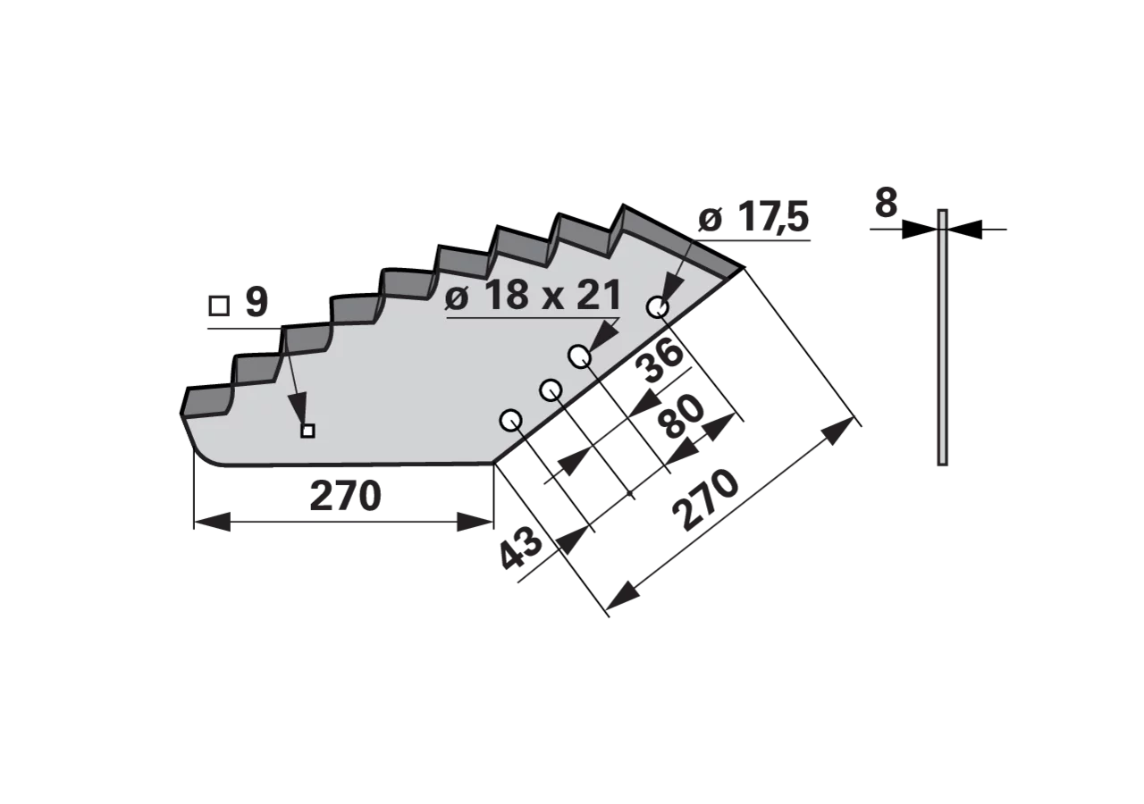 Mischwagenmesser L 270/270 x S 8 mm, hartmetallbeschichtet – passend für Kuhn A5365250 GartenShop24