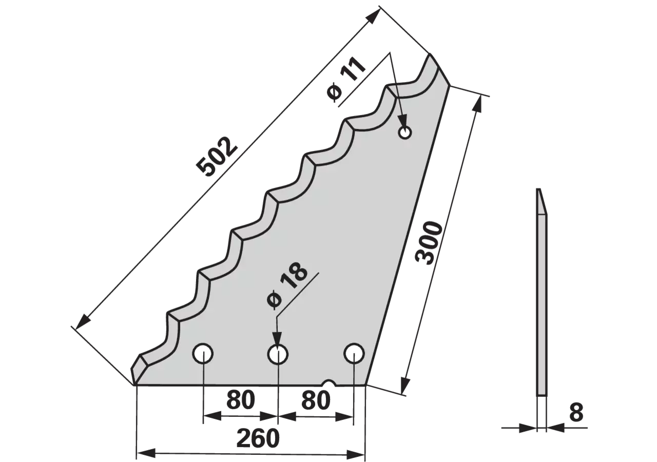 Mischwagenmesser L 260/300 x S 8 mm, kurze Schenkellänge, beschichtet – passend für Strautmann 609035 FRANK