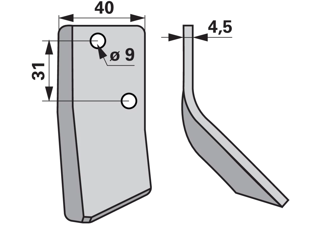 Fräsmesser L 83 x B 40 x S 4,5 mm, glatt, abgewinkelt, rechts – passend für DeLaval 94832601 GartenShop24