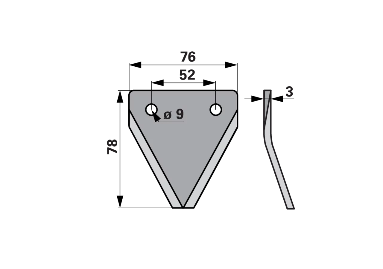 Fräsmesser L 78 x B 76 x S 3 mm, glatt, abgewinkelt passend zu Marmix Lochabstand (LA) 52 mm GartenShop24
