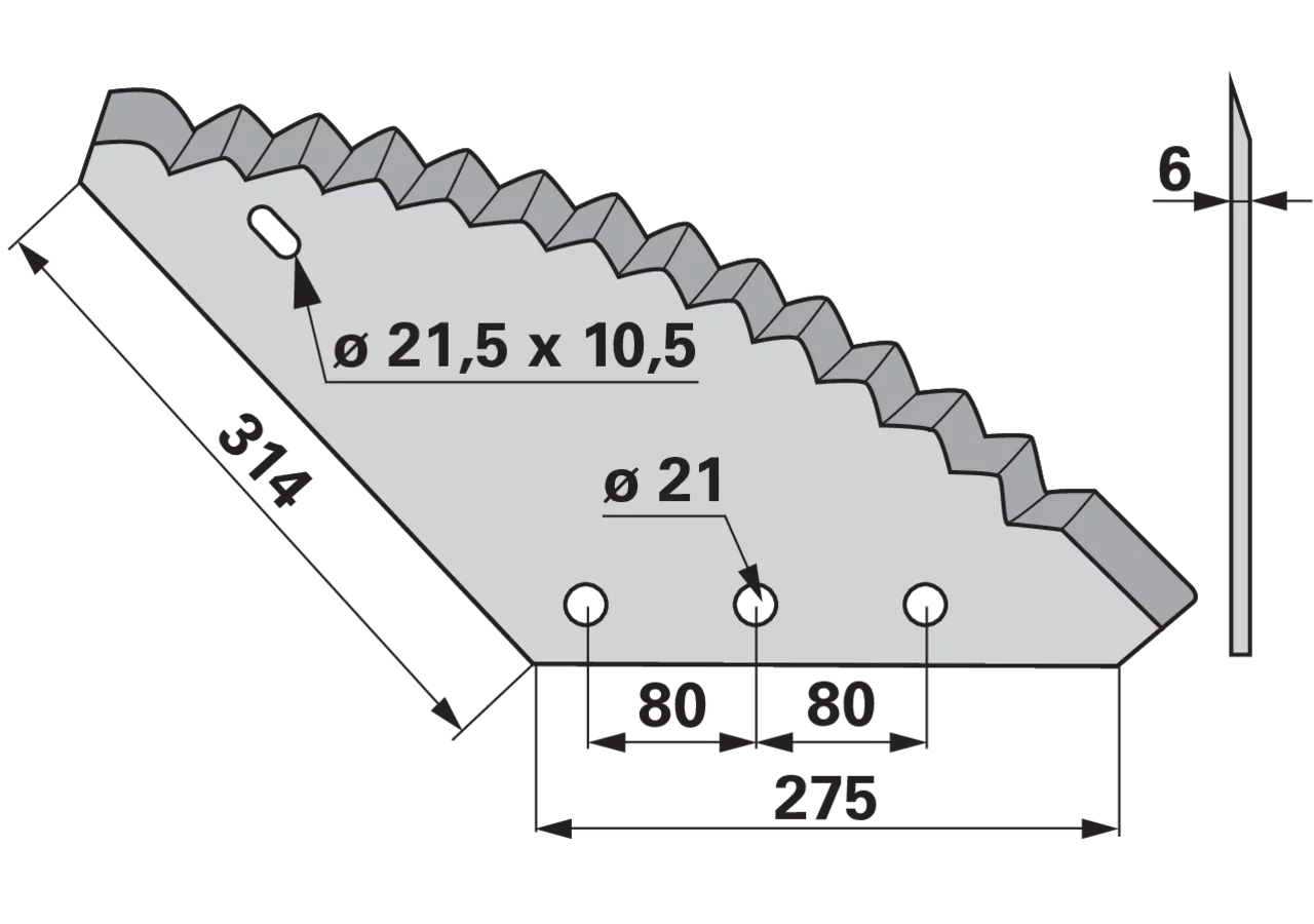 Mischwagenmesser L 275/314 x S 6 mm, wolframkarbidbeschichtet – passend für DeLaval 184020373 GartenShop24