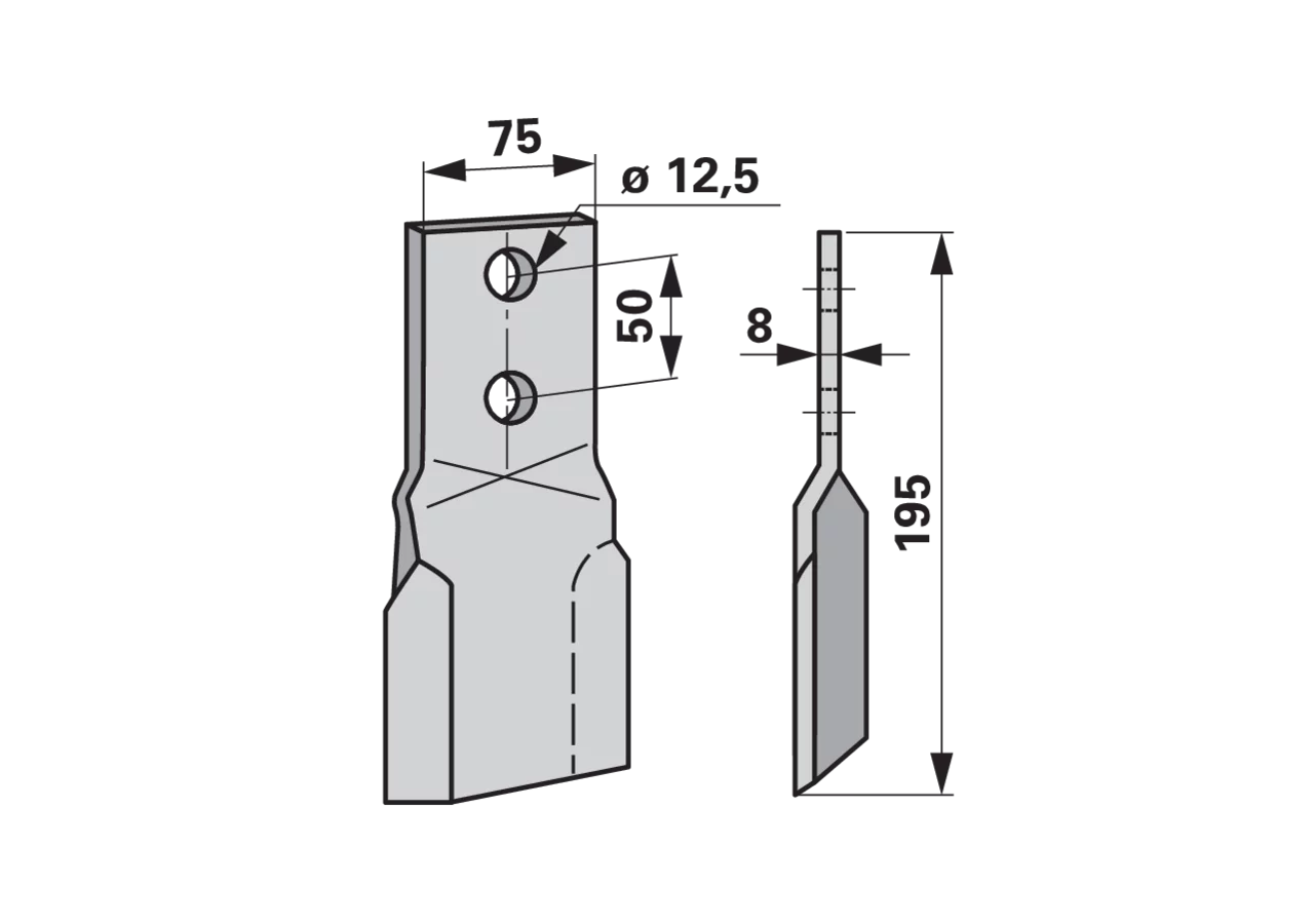 Schlegelmesser rechts 75x8 L=195 Lo 12,5 GartenShop24