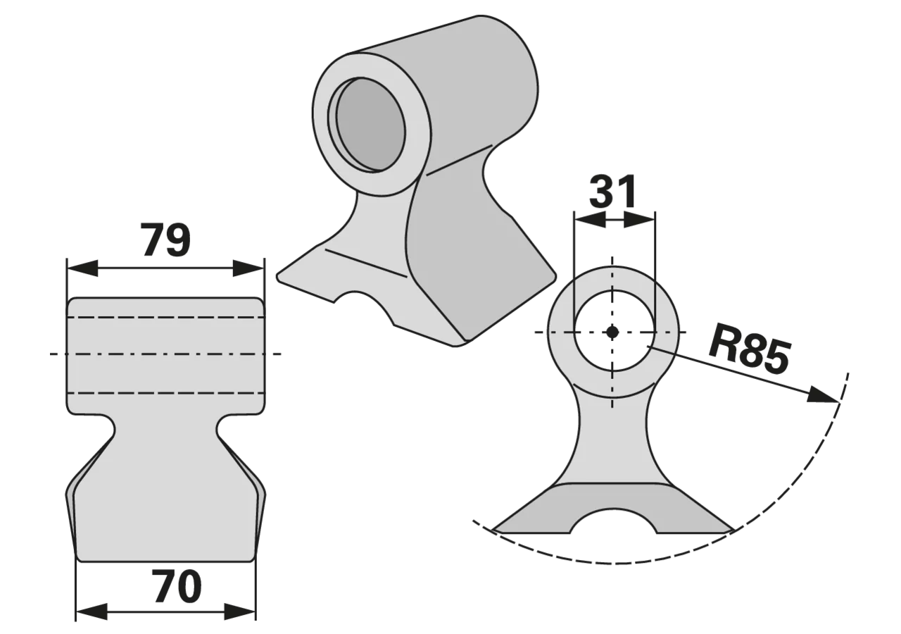 Schlaghammer B = 69,5 R = 85 Lo = 31 GartenShop24