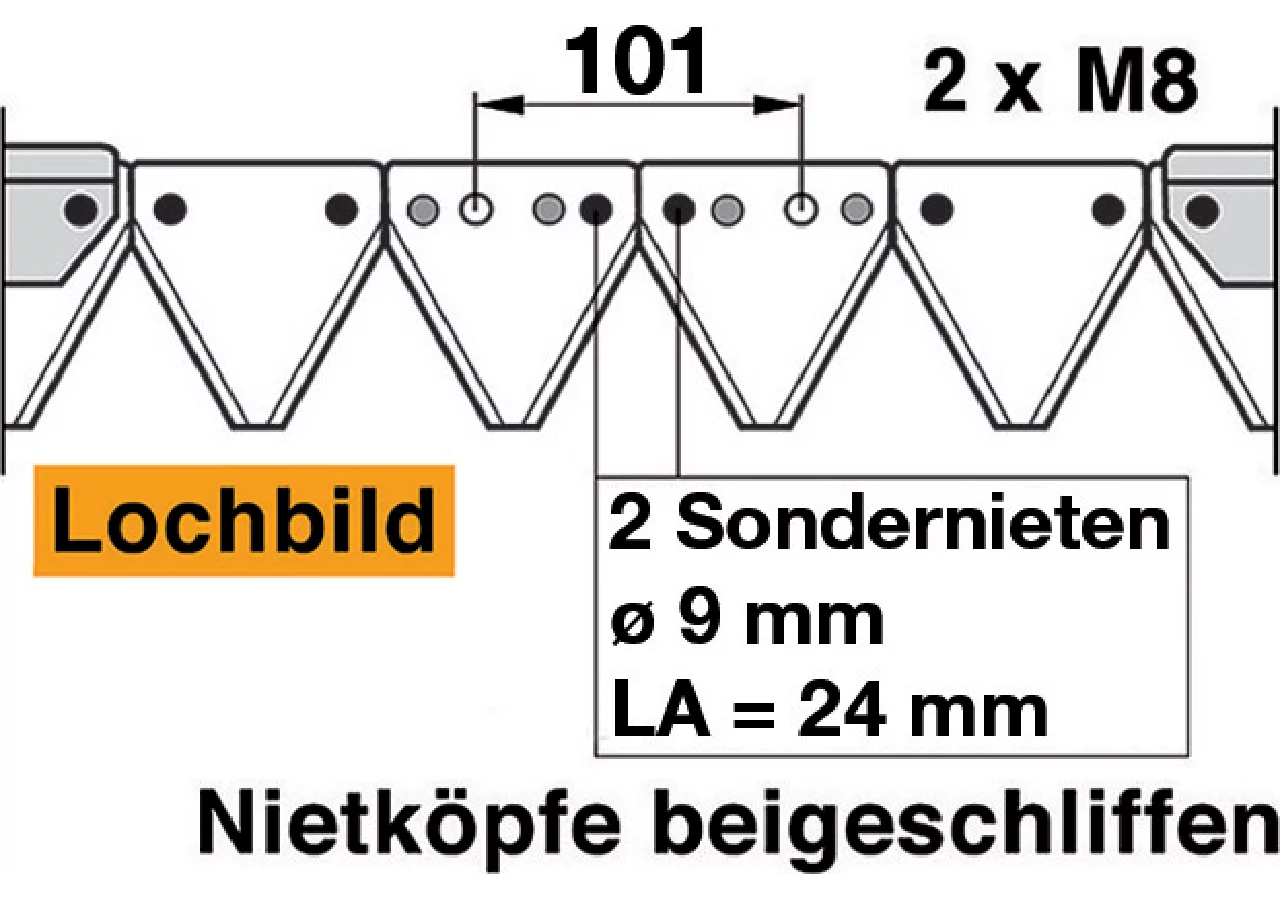 Mähmesser L 160 cm, 20 Klingen, gezahnt, DIN 80 – passend für Agria 630273 Schröckenfux